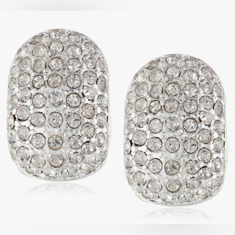 NWT Anne Klein Silver-Tone Crystal Huggie Clip-On Earrings